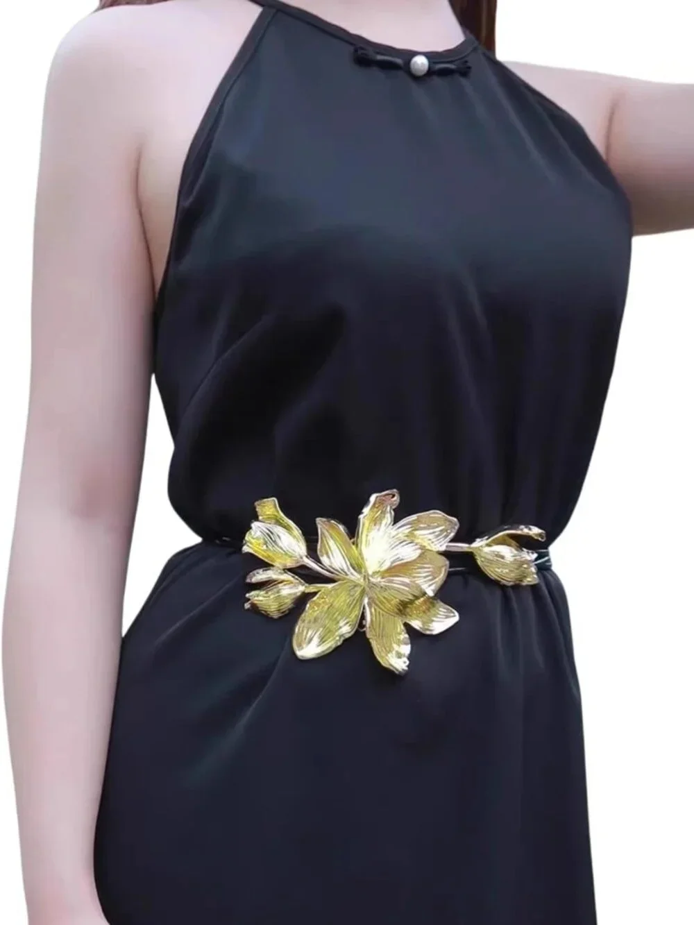 Elegant Retro Tulip Flower Waist Belt - Leather Rope Body Chain for Dresses